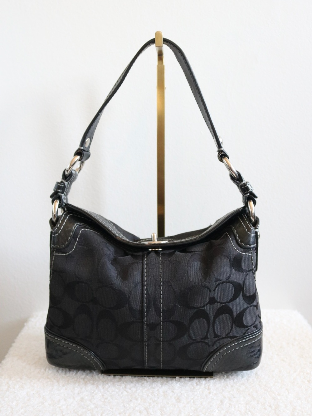 Vintage Coach Chelsea Signature Jacquard Small Hobo Bag Black Silver
